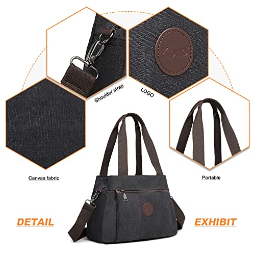 Black Canvas Hobo Shoulder Bag Vintage Top Handle