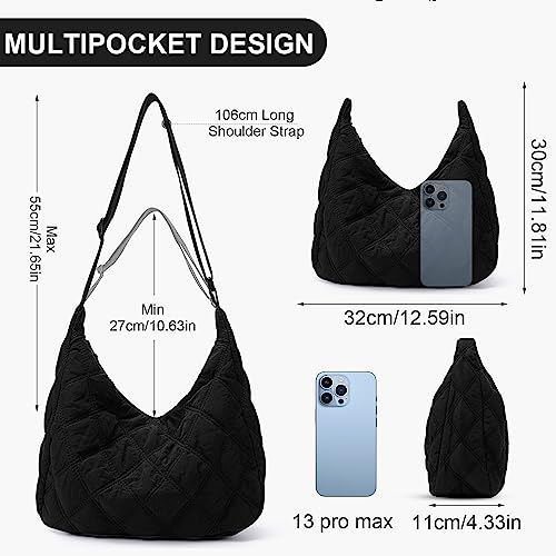 Black Quilted Shoulder Bag for Women - Large