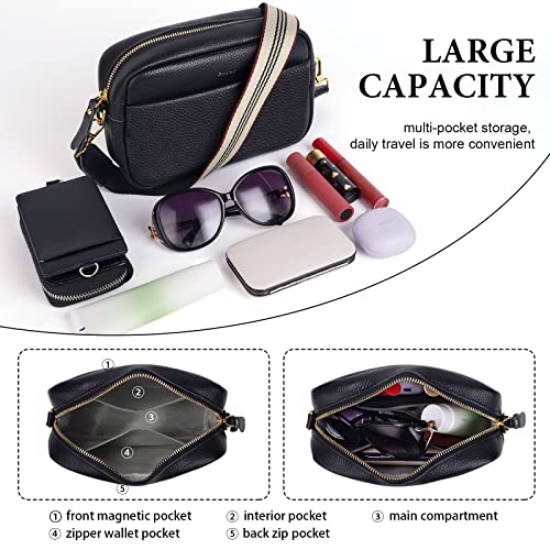 Black Genuine Leather Crossbody Bag with Wide Strap