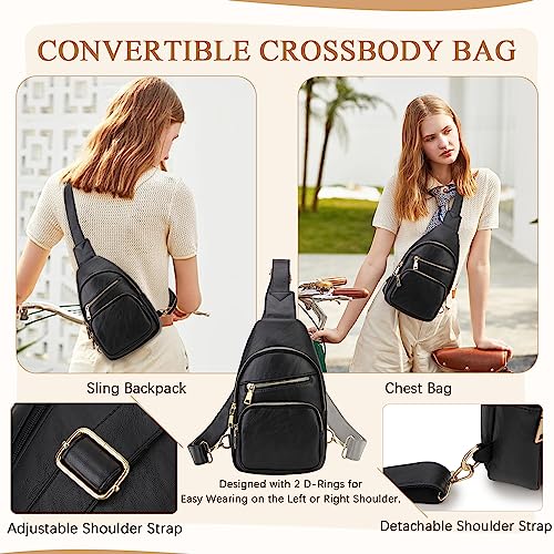 Luxury PU Leather Sling Bag for Women, Black
