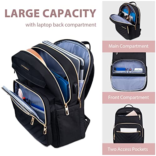 Stylish Waterproof Laptop Backpack with USB Port, Black