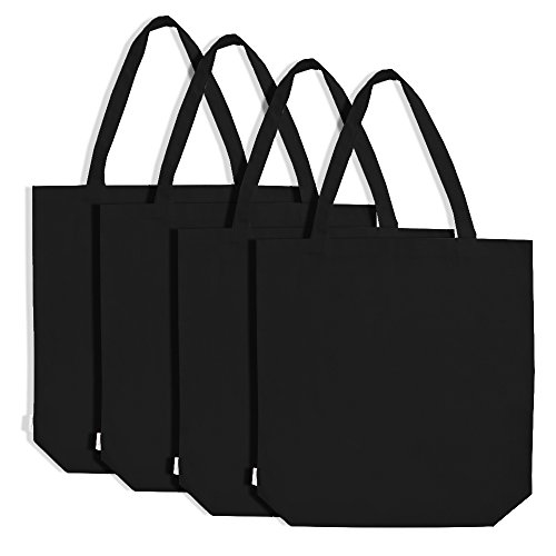 Augbunny Black Canvas Shopping Tote Handbag 4-Pack
