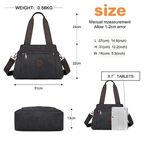 Black Canvas Hobo Shoulder Bag Vintage Top Handle