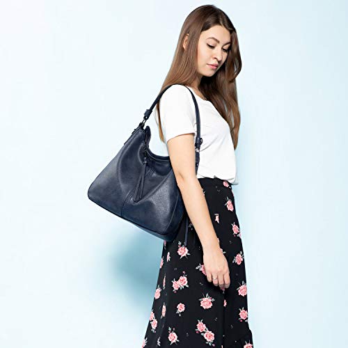 Realer Women's Navy Blue Designer Leather Hobo Bag