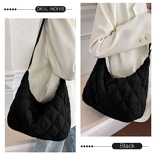 Black Quilted Shoulder Bag for Women - Large