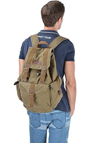 Designer canvas hiking backpack in army green color