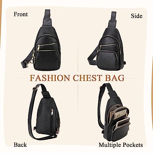 Luxury PU Leather Sling Bag for Women, Black
