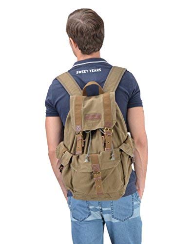 Designer canvas hiking backpack in army green color