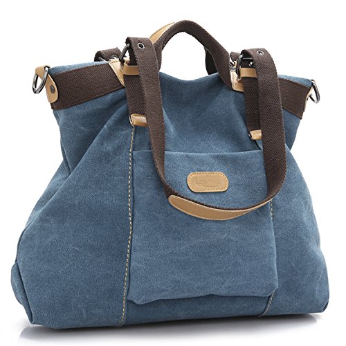 LOSMILE Damen Canvas Schultertasche Rucksack (Blau) Vintage
