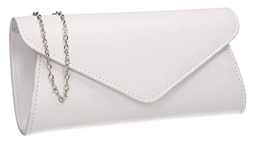 Lora Envelope Clutch Bag in White Faux Leather