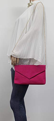 SwankySwans Slim Envelope Clutch Bag in Fuchsia Pink