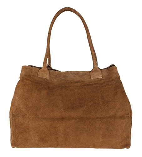 Italian Suede Expandable Shoulder Bag in Girly Brown