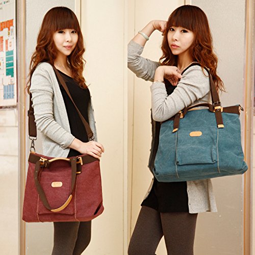 LOSMILE Damen Canvas Schultertasche Rucksack (Blau) Vintage