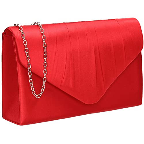 SwankySwans Chantel Satin Clutch Bag Purse Red