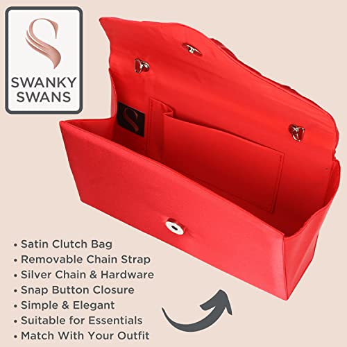 SwankySwans Chantel Satin Clutch Bag Purse Red