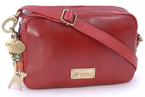 Red Leather Catwalk Collection Cross Body Messenger Bag