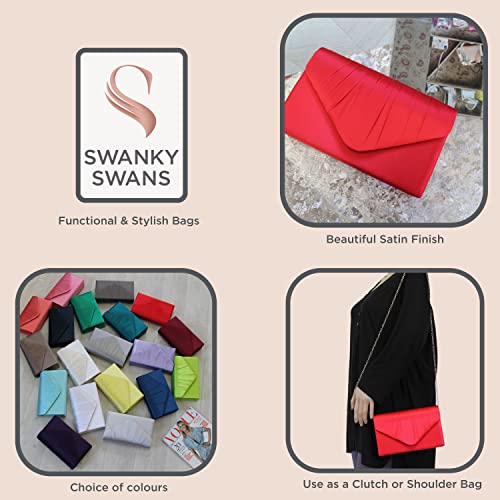 SwankySwans Chantel Satin Clutch Bag Purse Red