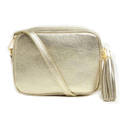 LeahWard Real Leather Cross Body Handbag - Gold