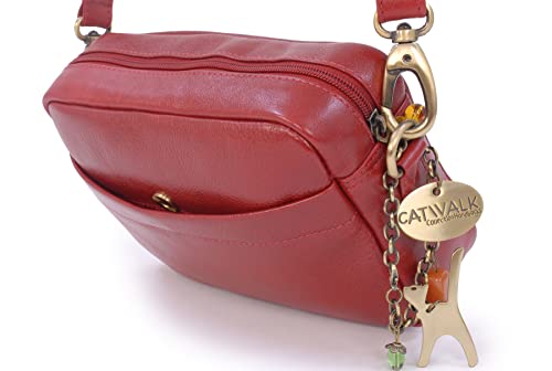 Red Leather Catwalk Collection Cross Body Messenger Bag