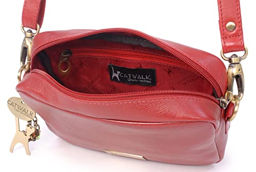 Red Leather Catwalk Collection Cross Body Messenger Bag