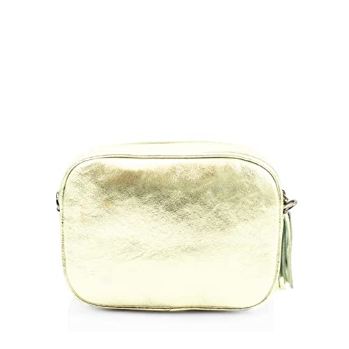 LeahWard Genuine Leather Tassel Crossbody Bag (Gold)