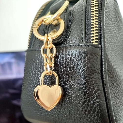 Gold Heart Padlock Handbag Charm with Sparkling Bling