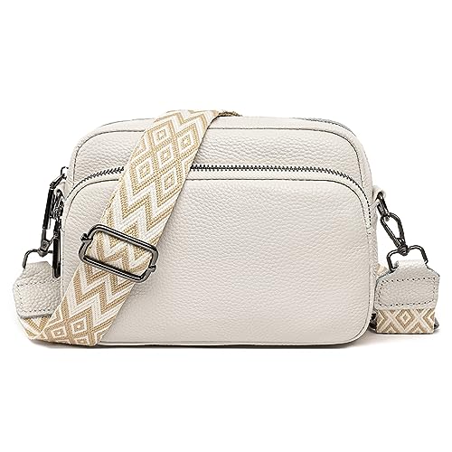 DXIOKO Genuine Leather Crossbody Bag: Beige Handbag & Shoulder Bag