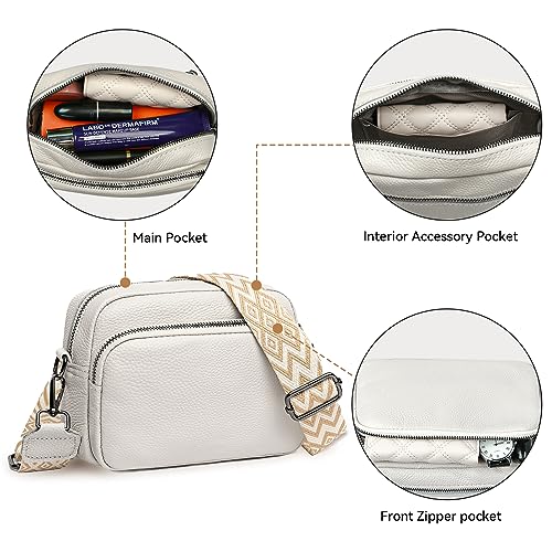 DXIOKO Genuine Leather Crossbody Bag: Beige Handbag & Shoulder Bag