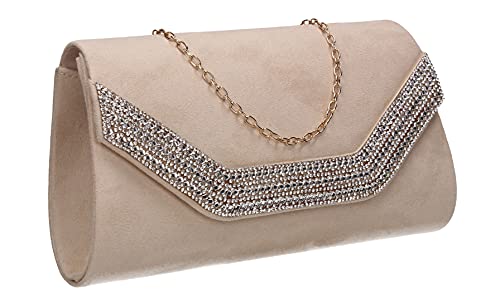 SwankySwans Harper Diamante Faux Suede Clutch Bag