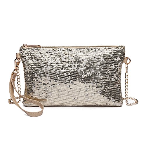 Shimmering Sequin Evening Clutch with Chain Strap