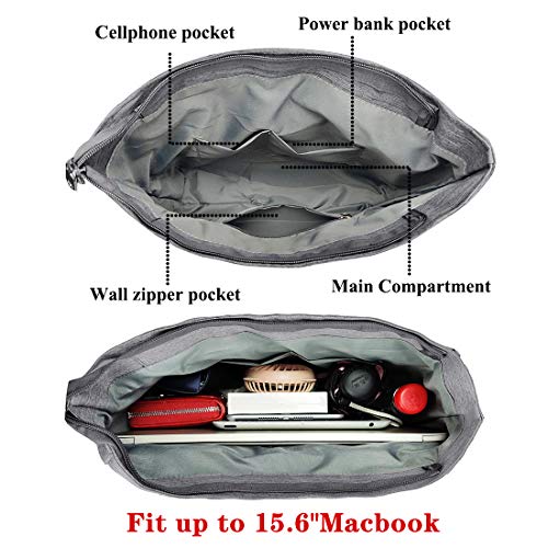 Stylish waterproof laptop tote bag - Grey, 14"x5.1"x13