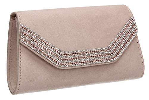 SwankySwans Harper Diamante Faux Suede Clutch Bag