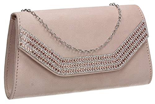 SwankySwans Harper Diamante Faux Suede Clutch Bag