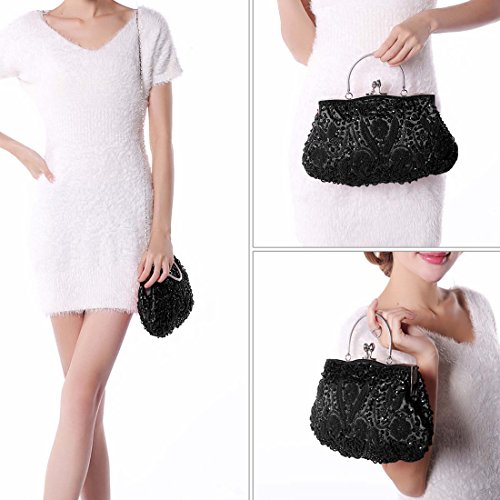 Antique Floral Seed Bead Sequin Clutch in Gold