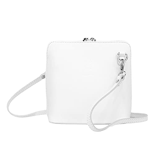 Small Vera Pelle Handbag Genuine Leather Cross Body Bag for Women Italian Mini Shoulder Bag Highquality Strap (White)