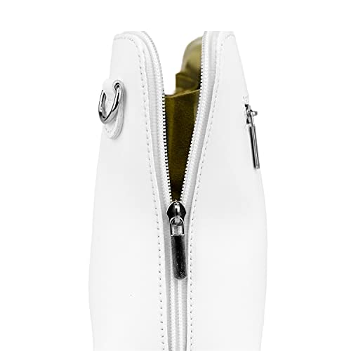 Small Vera Pelle Handbag Genuine Leather Cross Body Bag for Women Italian Mini Shoulder Bag Highquality Strap (White)