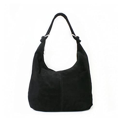 LeahWard Black Suede Leather Shoulder Bag Italian Handbag