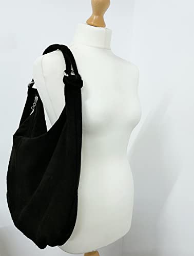 LeahWard Black Suede Leather Shoulder Bag Italian Handbag