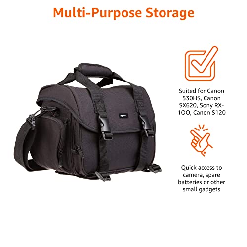Amazon Basics - Large Crossbody Bag for Camera and Accessories, Black with Gray Lining, Black/Gray, Solid Color