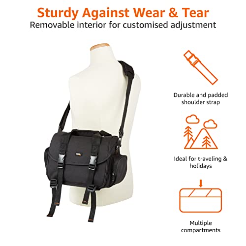 Amazon Basics - Large Crossbody Bag for Camera and Accessories, Black with Gray Lining, Black/Gray, Solid Color