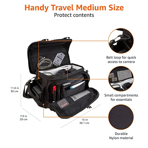 Amazon Basics - Large Crossbody Bag for Camera and Accessories, Black with Gray Lining, Black/Gray, Solid Color
