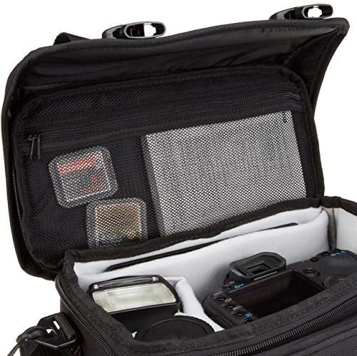 Amazon Basics - Large Crossbody Bag for Camera and Accessories, Black with Gray Lining, Black/Gray, Solid Color
