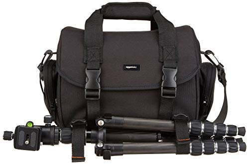Amazon Basics - Large Crossbody Bag for Camera and Accessories, Black with Gray Lining, Black/Gray, Solid Color