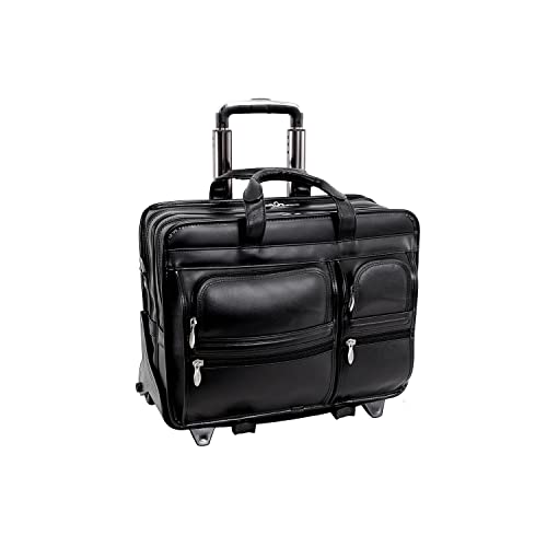 17" Leather Detachable-Wheeled Laptop Briefcase - Stylish Designer Handbag
