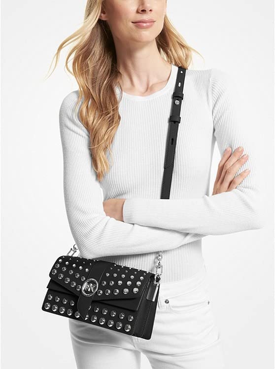 Michael Kors Greenwich Medium Leather Shoulder Bag, Studded Black