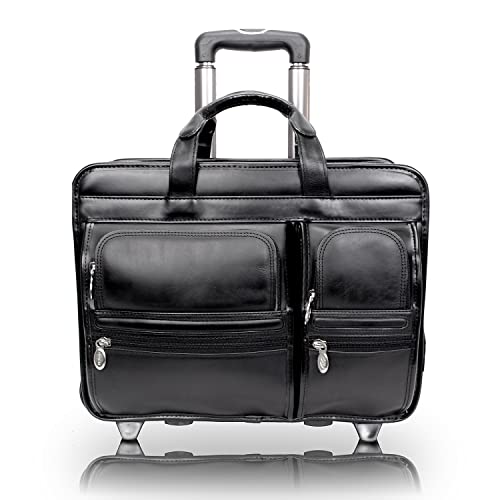 17" Leather Detachable-Wheeled Laptop Briefcase - Stylish Designer Handbag