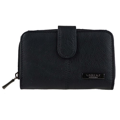 Lorenz Black Cowhide Leather Purse/Wallet for Women