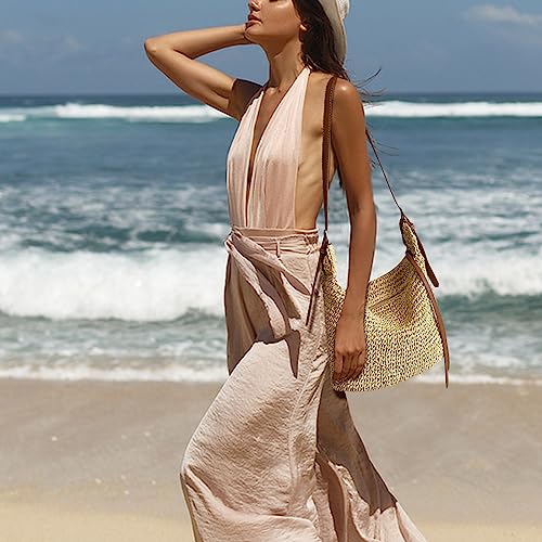 Summer Straw Crossbody Bag with Tassels - Women's Beach Handbag