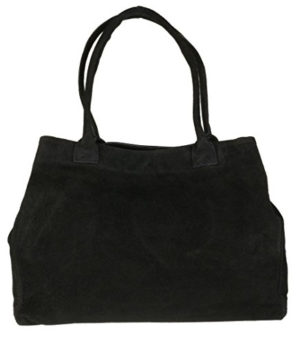 Black Italian Suede Leather Shoulder Bag for Women