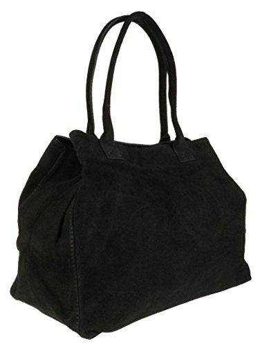 Black Italian Suede Leather Shoulder Bag for Women